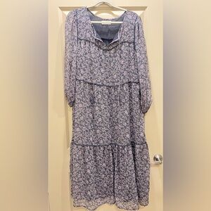 Lucky Brand Blue Floral Tiered Dress XXL • Tassel Tie • NWOT